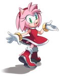 2020 accessory amy_rose anthro boots clothing eulipotyphlan female footwear gloves green_eyes hair_accessory hairband handwear hedgehog mammal open_mouth open_smile scarletopalite sega signature simple_background smile solo sonic_the_hedgehog_(series) teeth tongue