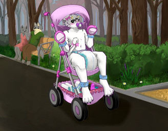 anal_beads anthro bdsm blush blush_lines bondage bound cuff_(restraint) diaper dildo exhibitionism female group male nature nature_background object_in_mouth pacifier pacifier_in_mouth public public_exposure restraints sex_toy stroller trio vibrator wetness_indicator sonpop canid canine hybrid mammal absurd_res hi_res