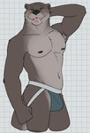 5_fingers anthro armpit_hair belly biped black_eyebrows black_nipples black_nose blue_clothing blue_underwear blush body_hair brown_body brown_fur bulge checkered checkered_background clothed clothing eyebrows eyes_closed fingers fist fur hand_behind_head happy jockstrap jockstrap_only looking_at_viewer male male_anthro multicolored_body multicolored_clothing multicolored_underwear muscular muscular_anthro muscular_male navel nipples open_mouth partially_clothed partially_clothed_male pattern_background raised_arm short_fur simple_background slightly_chubby smile solo standing tail tan_body tan_fur thick_tail thick_thighs topless underwear underwear_only whiskers white_background unsafescapewolf echo_(series) echo_project the_smoke_room todd_bronson mammal mustelid otter 2024 digital_drawing_(artwork) digital_media_(artwork) hi_res portrait three-quarter_portrait