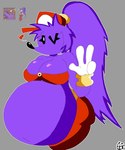 anthro belly big_belly big_breasts big_butt bottomwear breasts butt cleavage cleavage_overflow clothed clothing covered_nipples female gesture hand_gesture hat headgear headwear heart_symbol huge_belly huge_butt looking_at_viewer one_eye_closed overweight overweight_anthro overweight_female pants partially_clothed partially_clothed_female purple_body red_bottomwear red_cap red_clothing red_hat red_headwear red_pants seductive shantae_snick solo v_sign wink winking_at_viewer furrymemegamer420 pizza_tower snick_(pizza_tower) mammal porcupine rodent absurd_res hi_res