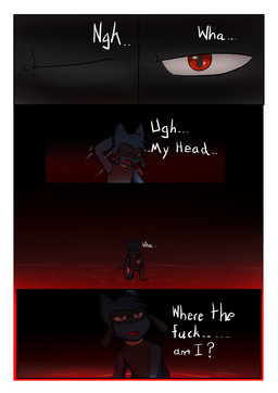 3_panel_comic anthro biped blood blue_body blue_fur bodily_fluids dialogue ellipsis eyes_closed fur getting_up hand_behind_head male motion_lines one_eye_closed open_mouth paws profanity pupils question_mark red_eyes solo tail talking_to_self text tongue white_sclera white_text novaarts nintendo pokemon pokemon_mystery_dungeon spike_chunsoft lu_(novaarts) canid canine generation_4_pokemon mammal pokemon_(species) riolu 2026 absurd_res comic digital_media_(artwork) english_text hi_res