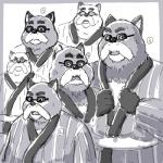 anthro belly clothing eyes_closed eyewear glasses humanoid_hands kemono male overweight overweight_male robe solo sakusan_kc ghibli pom_poko kincho_daimyojin_vi canid canine mammal raccoon_dog tanuki 1:1 2020 absurd_res hi_res