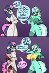 anthro anthrofied blood bodily_fluids bonesaw breasts clothing coat dialogue eyewear female genitals goggles gore horn lab_coat modular pussy scar seam_(sewing) text topwear two_panel_image witchtaunter friendship_is_magic hasbro my_little_pony mythology bonbon_(mlp) lyra_heartstrings_(mlp) equid equine mammal mythological_creature mythological_equine patchwork_creature unicorn 2022 absurd_res comic english_text hi_res