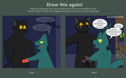 animal_genitalia anthro blush building cock_vore digestion_implied dominant_prey duo forced genitals house inside male male/male male_pred male_prey penile penis sheath smug_face smug_grin text unwilling_pred vore lizarddude812 no_nut_november andrew_(lizarddude812) blackcat_(lizarddude812) domestic_cat felid feline felis hybrid lizard lizardman mammal reptile scalie digital_drawing_(artwork) digital_media_(artwork) english_text hi_res meme painting_(artwork)