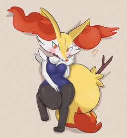 anthro anthrofied big_breasts biped blush breasts clothing digitigrade dipstick_tail embarrassed female female_anthro fur long_inner_ear_fluff looking_at_viewer markings one-piece_swimsuit open_mouth paws pokemorph solo swimwear tail tail_markings thick_thighs keiz_0120 nintendo pokemon braixen generation_6_pokemon pokemon_(species) absurd_res colored digital_media_(artwork) hi_res shaded
