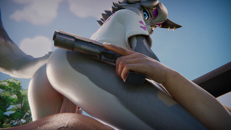 anthro anthro_penetrated blue_eyes butt clothing covered_breasts cowgirl_position duo ear_piercing ears_up eyewear eyewear_on_head female from_front_position fur genitals glasses glasses_on_head grey_body grey_fur gun hand_on_leg hand_on_thigh handgun heterochromia human_on_anthro human_penetrating human_penetrating_anthro humanoid_genitalia humanoid_penis interspecies legwear m1911 male male/female on_bottom on_top penetration penis piercing pistol ranged_weapon sex shirt t-shirt tail tail_motion tailwag thigh_highs topwear trigger_discipline vaginal vaginal_penetration weapon yellow_eyes frankynsfw epic_games fortnite wolfie_(fortnite) canid canine canis human mammal wolf 16:9 3d_(artwork) 3d_animation animated digital_media_(artwork) hi_res short_playtime sound webm widescreen
