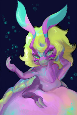 4_eyes ambiguous_gender antennae_(anatomy) anthro blonde_hair claws hair looking_at_viewer multi_eye purple_body segmented_body smile mighty-whydah mythology dragon mythological_creature mythological_scalie scalie 2020 digital_media_(artwork) digital_painting_(artwork) painting_(artwork)