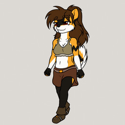 belly breasts brown_hair curled_tail dog_tail female hair large_spitz long_hair medium_breasts ponytail red_eyes tail walk_cycle white_belly yellow_body zaiksmckraven madlaine_mckraven canid canine canis domestic_dog german_spitz mammal pomeranian spitz 1:1 2d_animation animated