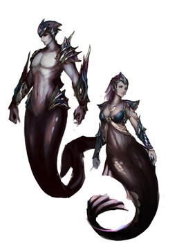 armor bra breasts cleavage clothed clothing duo featureless_chest female fin fin_hair fish_tail glistening glistening_tail jewelry male medium_breasts necklace pecs pseudo_hair simple_background split_form underwear white_background wide_hips shengtaki humanoid_merfolk marine merfolk absurd_res digital_drawing_(artwork) digital_media_(artwork) full-length_portrait hi_res portrait