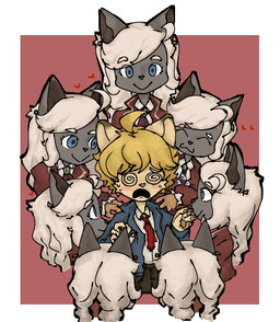 anthro blonde_hair blue_clothing blue_eyes blue_jacket blue_topwear blush brown_body brown_fur clothed clothing female fur grey_body grey_fur group hair heart_symbol jacket male necktie open_mouth red_clothing red_jacket red_necktie red_topwear simple_background smile spiral spiral_eyes topwear white_hair young young_anthro young_female young_male srmk0 cyberconnect2 fuga:_melodies_of_steel little_tail_bronx sonic_surrounded_by_amy_plush_dolls malt_marzipan vanilla_muscat canid canine caninu canis domestic_cat domestic_dog felid feline felineko felis german_shepherd herding_dog mammal pastoral_dog russian_blue 2024 digital_media_(artwork) hi_res meme