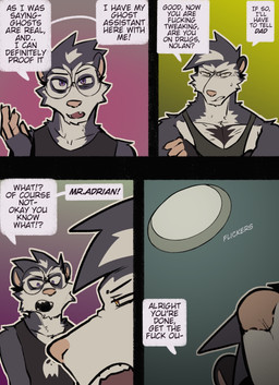 4_panel_comic angry anthro black_clothing black_shirt black_tank_top black_topwear clothing cross-popping_vein dialogue duo eyewear flickering_light fur glasses grey_body grey_fur male muscular muscular_anthro muscular_male open_mouth pink_nose pink_tail profanity purple_eyes round_glasses sharp_teeth shirt speech_bubble tail tank_top teeth text topwear white_body white_fur yellow_eyes king_slabu nathan_(king_slabu) nolan_(king_slabu) american_opossum mammal marsupial virginia_opossum comic digital_media_(artwork) english_text hi_res brother_(lore) brothers_(lore) sibling_(lore)