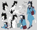 anthro bag banderole chibi clothed clothing delivery_(commerce) delivery_employee digitigrade hat headgear headwear male multiple_poses nude pose postal_carrier postal_delivery simple_background sitting solo tail text mayo-san sergal 2021 5:4 english_text