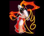 anthro black_body black_fur blue_eyes clothed clothing elemental_manipulation female fire fire_manipulation fur head_jewel hood_up magic robed solo trailing_flames rubbermage wizard101 charcay domestic_cat felid feline felis mammal qhat alpha_channel hi_res