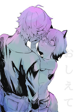 ahoge anthro bodily_fluids clothed clothing crying duo female fluffy fluffy_tail fully_clothed fur hair hand_on_face male shirt tail tank_top tears topwear uzimusi_fgo brand_new_animal studio_trigger michiru_kagemori shirou_ogami canid canine human mammal raccoon_dog tanuki portrait restricted_palette three-quarter_portrait