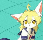 anthro clothing female fur school_uniform solo uniform white_body white_fur worried worried_look yellow_body yellow_eyes young young_anthro young_female kemonoyao sailor_moon_(series) sailor_moon_redraw_challenge sayu_(kemonoyao) canid canine fox mammal meme
