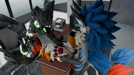anal anal_penetration animal_genitalia animal_penis anthro armor ball_tuft balls biped black_body black_fur black_hand black_hands blonde_hair blue_body blue_fur blue_hair blue_penis body_hair breastplate butt c.a.m. canine_genitalia chair chest_fur chest_hair chest_tuft chrome chrome_body collar computer computer_keyboard cybernetic_arm cybernetic_hand cybernetic_limb cybernetics desk digitigrade electronics erection eyewear face_fucking fellatio fingers flaccid flaccid_while_penetrated fluffy fluffy_ears fluffy_hair fluffy_neck_fur fluffy_tail fur furniture genitals glasses glowing glowing_body glowing_eyes green_body green_eyes grey_body grey_fur grey_hair group group_sex hair irrumatio knot knotted_penis lying lying_on_desk machine male male/male male_penetrated male_penetrating male_penetrating_male metal metallic_body military multicolored_body multicolored_fur multicolored_hair neck_tuft nude office office_chair on_back open_mouth oral orange_body pawpads paws penetration penile penis penis_in_mouth printer prosthetic prosthetic_arm prosthetic_hand prosthetic_limb protogen_armor protogen_face protogen_visor protogenized red_penis robotic robotic_arm robotic_hand robotic_limb screen screen_face sex smile soldier special_forces table tail tail_tuft threesome tongue tongue_out trio tuft warrior wearing_glasses white_body white_fur vibincane9 mythology cane9 elkslickhound yuri_chacal canid canine canis dragon jackal mammal mythological_creature mythological_scalie novabeast protogen scalie 16:9 2026 3d_(artwork) blender_(artwork) colored digital_media_(artwork) hi_res widescreen