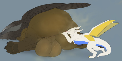 ambiguous_gender anal anus back_wings backsack balls barely_visible_anus big_balls big_butt bodily_fluids butt butt_sniffing duo eyes_closed face_in_ass feathers female female_rimming_male feral feral_on_feral genitals larger_male lying male musky_balls musky_butt on_front on_side oral pawpads rimming rimming_male sex simple_background size_difference smaller_ambiguous smelly sniffing sweat sweaty_balls sweaty_butt sweaty_genitalia wings aetherxov mythology aether_prowler ajax_(aetherxov) avian dragon gryphon mythological_avian mythological_creature mythological_scalie scalie 2025 hi_res