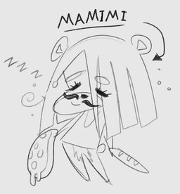 anthro baguette bottomless bread chibi clothed clothing eyebrow_through_hair eyebrows eyelashes eyes_closed facial_hair female food front_view hair mustache pizza simple_background sleeping solo sound_effects standing thick_eyebrows translucent translucent_hair vowelless vowelless_sound_effect zzz kharon mamimi_(kharon) bear mammal full-length_portrait monochrome portrait sketch