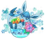 ambiguous_gender blue_body bowl cherry container eating feral flower food fruit group hibiscus kiwifruit plant solo_focus strawberry tropical sen63 nintendo pokemon eeveelution finneon fish generation_4_pokemon glaceon marine pokemon_(species) 2015