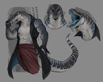 absurd_res anthro blue_tongue clothed clothed_anthro clothed_male clothing cryptid_jhin forked_tongue gun hi_res lizard male megalania muscular muscular_anthro muscular_male open_clothing open_mouth open_topwear open_vest prehistoric_species ranged_weapon reptile scalie solo striped_body stripes teeth tongue tongue_out topwear vest weapon