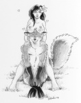 accessory anthro boob_hat breasts duo eyes_closed female flower flower_in_hair hair hair_accessory heart_symbol interspecies male nipples nude plant simple_background tail white_background heather_bruton garrek leilani_mcdougal canid canid_taur canine canine_taur fox fox_taur human mammal mammal_taur red_fox taur true_fox 2008 greyscale hi_res monochrome