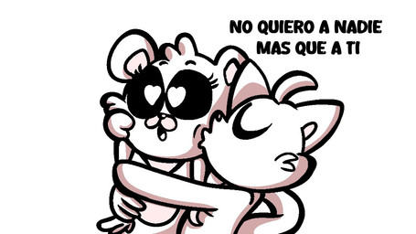 anthro duo female heart_eyes heart_symbol hug kissing kissing_cheek male simple_background text white_background rocketlennon mob_entertainment poppy_playtime smiling_critters bobby_bearhug catnap_(poppy_playtime) bear domestic_cat felid feline felis mammal 16:9 monochrome spanish_text translation_request widescreen