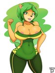 anthro areola areola_slip big_breasts breasts bulging_breasts cleavage cleavage_overflow clothed clothing eyeshadow female green_eyes green_hair hair huge_breasts lips looking_at_viewer makeup nipple_slip nipples open_mouth solo wardrobe_malfunction smash-d activision crash_bandicoot_(series) crash_team_racing_(series) crash_team_racing_nitro-fueled ami_bandicoot bandicoot mammal marsupial hi_res