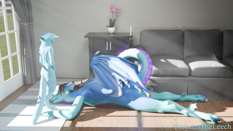 anthro blue_body blue_fur brown_eyes brown_hair candle curtains curtains_open dominant dominant_female duo feet female foot_fetish foot_focus fur furniture genitals hair looking_down looking_down_at_another lying lying_on_ground male male/female on_front on_ground pawpads paws penis pink_pawpads purple_body raised_tail sofa stepped_on stepping_on_another stepping_on_face tail tapering_penis teal_body window bananastheleech maxnoward_(modeler) ruaidri_(modeler) mythology kraft_trio ryken_aaelgrin dragon felid feline mammal mythological_creature mythological_scalie scalie 16:9 3d_(artwork) digital_media_(artwork) hi_res widescreen