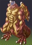 anthro barazoku biped horn humanoid_hands kemono male muscular muscular_anthro muscular_male red_body solo tail wings ghq hukuroushi mythology dragon mythological_creature mythological_scalie scalie 2004 archived_source