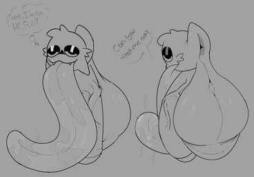anus balls big_balls big_penis bodily_fluids genitals huge_balls huge_penis hyper hyper_balls hyper_genitalia hyper_penis hyper_tongue male penis simple_background solo text tongue tongue_out sparkothefailure mario_bros nintendo oscar_(sparkothefailure) boo_(mario) ghost spirit 2025 digital_media_(artwork) english_text hi_res monochrome