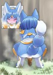 anthro anus blue_body blue_eyes blue_fur blue_hair blush breath bristol_type_2 butt clothed clothing constipation crouching eyes_closed feces female fur hair panting pooping pooping_on_floor scatplay shaking solo straining tail trembling unoroute unousaya nintendo star_fox krystal_(star_fox) canid canine fox mammal 2023 alternate_version_at_source