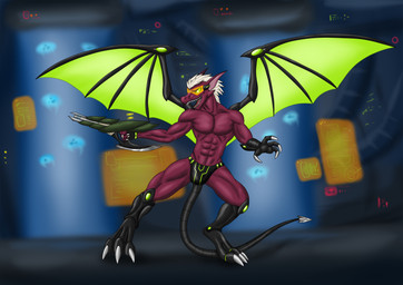 abs anthro biceps bulge claws clone cybernetics futuristic_gun hair machine male membrane_(anatomy) membranous_wings muscular muscular_male pecs prosthetic prosthetic_arm prosthetic_leg prosthetic_limb prosthetic_tail prosthetic_wings science_fiction solo tail weapon white_hair wings flameyverdantfire metroid nintendo nova_ridley_(flameyverdantfire) ridley alien cyborg space_dragon_(metroid) hi_res
