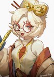 alternate_species anthro canid canine canis clothed clothing domestic_dog eyewear female fully_clothed fur furrification glasses hair hi_res looking_at_viewer mammal nintendo nonoka917 purah red_eyes solo tears_of_the_kingdom the_legend_of_zelda white_body white_fur white_hair