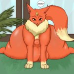 anthro backsack balls big_balls big_butt brown_eyes brown_pawpads butt butt_focus dialogue_box door feral flexible fluffy fluffy_tail fox_tail front_view fur genitals glass glistening glistening_butt glistening_genitalia grass horn huge_balls huge_butt hyper hyper_balls hyper_genitalia looking_at_viewer male markings multicolored_body multicolored_fur neck_tuft nude orange_body orange_fur pawpads paws plant presenting shrub sitting sliding_door solo splits spread_legs spreading tail tail_aside tuft two_tone_body two_tone_fur whisker_markings whiskers wide_hips yellow_body yellow_eyes yellow_horn stypek_(artist) the_s-classes_that_i_raised peace_(character) canid canine domestic_cat felid feline felis fox mammal 1:1 comic hi_res wallpaper