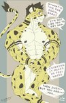 anthro covering covering_crotch covering_self male muscular muscular_anthro muscular_male nude nude_anthro nude_male solo tasteful_nudity text ray_fulman rayject cheetah felid feline mammal himbo absurd_res english_text hi_res