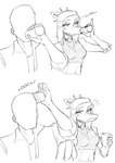 5_fingers anthro bald beverage_can biped bone_frill breasts canon_couple choker clothed clothed_anthro clothed_female clothed_human clothed_male clothing crop_top crushed_can drinking duo elbow_feathers female fingers frill_(anatomy) frown hair holding_object human_on_anthro humanoid_hands interspecies jacket jewelry long_hair looking_at_another male male/female markings medium_breasts midriff navel necklace non-mammal_breasts onomatopoeia open_clothing open_jacket open_topwear scales shirt simple_background sound_effects striped_markings stripes text topwear unimpressed white_background alexnikky cavemanon_studios goodbye_volcano_high snoot_game anon_(snoot_game) fang_(gvh) human mammal prehistoric_species pterodactylus pterosaur reptile scalie absurd_res hi_res sequence shaded sketch