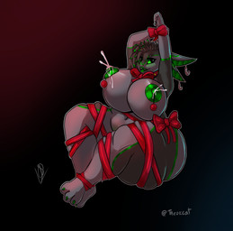 3_toes 4_ears ankles_tied anthro areola belly big_breasts big_butt black_background black_body black_feathers black_hair bodily_fluids bound breasts butt candy candy_cane candy_cane_ear_ring claws dessert feather_hair feathers feet female female_anthro food gift_wrapped gifting_self green_areola green_claws green_eyes green_inner_ear green_lips green_mouth green_nipples grey_belly grey_body grey_breasts grey_feathers grey_legs hair hands_tied holidays huge_breasts huge_butt lactating lips looking_at_viewer milk multi_ear nipples non-mammal_areolas non-mammal_breasts non-mammal_lactation nude nude_anthro nude_female ornament projectile_lactation pseudo_hair red_background red_bow red_bow_ribbon red_ribbon ribbon_only simple_background solo thick_thighs toe_claws toes wingless_avian theok_arts christmas mama_malachite avali avian hi_res signature
