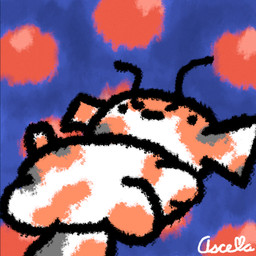 ambiguous_gender anthro belly black_eyes blue_background bubble fin gesture grey_body happy lying multicolored_body on_back orange_body silly simple_background simple_eyes simple_face smile solo stubby_arms stubby_legs tail waving whiskers white_body ascella_(artist) amur_carp aquatic carp cyprinid cypriniform fish koi typical_carp 1:1 hi_res signature