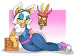 anthro belt big_breasts breasts clothed clothing cosplay crate crossover_cosplay duo eyewear female fully_clothed goggles mask text thick_thighs theorangepumpkin activision crash_bandicoot_(series) sega sonic_the_hedgehog_(series) aku_aku coco_bandicoot rouge_the_bat animate_inanimate bat living_mask mammal 2023 4:3 crossover hi_res url