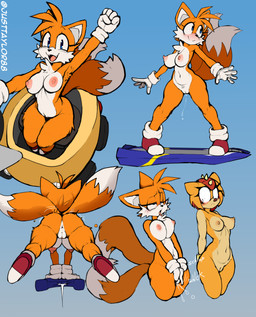 anthro anus areola blush blush_lines butt clothing duo eyelashes fangs female female/female footwear genitals gloves handwear masturbation navel nipples plump_labia pubes rear_view shoes sitting smile smiling_at_viewer standing teeth vehicle vulva justtaylor sega sonic_the_hedgehog_(series) miles_prower trip_the_sungazer canid canine fox girdled_lizard lizard mammal reptile scalie sungazer_(lizard) absurd_res hi_res