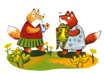 ambiguous_gender anthro barefoot blue_clothing blue_dress bottomwear cellphone clothed clothing dress electronics feet female feral flower fully_clothed fur grass green_body green_bottomwear green_clothing green_skin green_skirt group holding_another holding_cellphone holding_object holding_phone holding_smartphone open_mouth orange_body orange_fur phone plant red_clothing red_shirt red_topwear shirt skirt smartphone snout standing tail teeth topwear trio white_body white_fur yellow_flower osier_forest amphibian canid canine fox frog mammal red_fox true_fox 2023 hi_res shaded