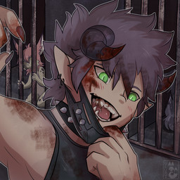 anthro blood blood_on_horn blush blush_lines bodily_fluids captured claws collar dungeon ear_piercing eyebrows female finger_claws glowing glowing_eyes green_eyes group hair horn loli male mask piercing pointy_ears purple_hair sharp_teeth smile studded_collar studs sweat teeth young young_anthro young_female uluri sin_(uluri) bat demon demon_humanoid felid feline horned_humanoid humanoid mammal 1:1 absurd_res hi_res