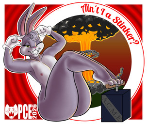 3_toes 4_fingers anthro big_butt border buckteeth butt clothed clothed_anthro clothed_male clothing cloud countershade_face countershade_torso countershading detailed_background explosion feet femboy fingers gloves gloves_only green_eyes grey_body grey_hair hair handwear handwear_only logo looking_at_viewer male male_anthro mostly_nude mostly_nude_anthro mostly_nude_male multicolored_body mushroom_cloud nipples one_eye_closed outline pink_nipples sitting smile smiling_at_viewer solo teeth text thick_thighs toes two_tone_body white_body white_border white_clothing white_countershading white_gloves white_handwear white_outline year pink_cat_enthusiast acme looney_tunes warner_brothers bugs_bunny lagomorph leporid mammal rabbit 2026 artist_logo digital_drawing_(artwork) digital_media_(artwork) english_text hi_res