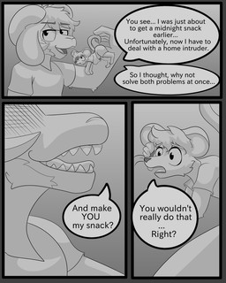 anthro dominant dominant_male duo male male/male open_mouth oral_vore scared sharp_teeth size_difference speech_bubble submissive submissive_male teasing teeth text threatening vore kolev_art kolev_of_astora bovid caprine mammal murid murine rat rodent sheep 4:5 comic english_text hi_res monochrome