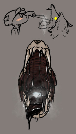 anthro black_saliva bodily_fluids bone breath colored_saliva dripping drooling duo excessive_saliva female fog glistening glistening_bodily_fluids glistening_saliva ice ice_cube male mouth_shot open_mouth saliva saliva_drip saliva_on_tongue saliva_string sharp_teeth skull skull_head teeth unusual_bodily_fluids unusual_saliva heyimflame scp_foundation conn_(heyimflame) mal_(heyimflame) scp-1471-a american_opossum mammal marsupial sketch