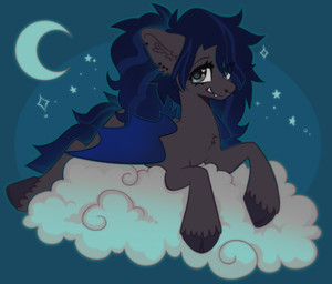 ambiguous_gender blue_hair blue_wings brown_body brown_fur cloud detailed_background feral fur hair moon night solo star wings m1ss1ngtexture hasbro my_little_pony bat_pony equid mammal 2025 hi_res