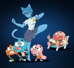 anthro barefoot blue_body blue_fur blue_hair bottomwear clothing feet female footwear fur group hair kemono male paws shoes skirt smile socks tail toes toony scottforester17 cartoon_network the_amazing_world_of_gumball anais_watterson darwin_watterson gumball_watterson nicole_watterson richard_watterson cyprinid cypriniform domestic_cat felid feline felis fish goldfish lagomorph leporid mammal marine rabbit hi_res