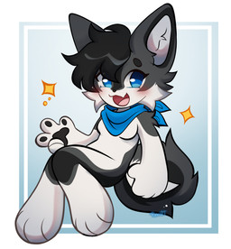 anthro blue_clothing blue_eyes chibi clothing female kerchief solo rincatt sleek canid canine canis domestic_dog husky mammal nordic_sled_dog spitz hi_res