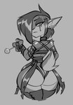 alternative_fashion anthro big_butt butt candy dessert ear_piercing ear_ring female food fur goth hair lollipop looking_at_viewer looking_back looking_back_at_viewer piercing ring_piercing simple_background solo bigdad activision spyro_the_dragon elora faun_(spyro) 2024 monochrome