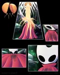 2023 4:5 arthropod black_body cloak clothing comic detailed_background digital_drawing_(artwork) digital_media_(artwork) ellipsis english_text featureless_chest female flat_chested hi_res holding_object holding_weapon hollow_knight hornet_(hollow_knight) humanoid jellli looking_at_viewer orange_liquid orb plant pouring red_cloak red_clothing rock shaded solo splash team_cherry text translucent translucent_clothing weapon wet wet_clothing